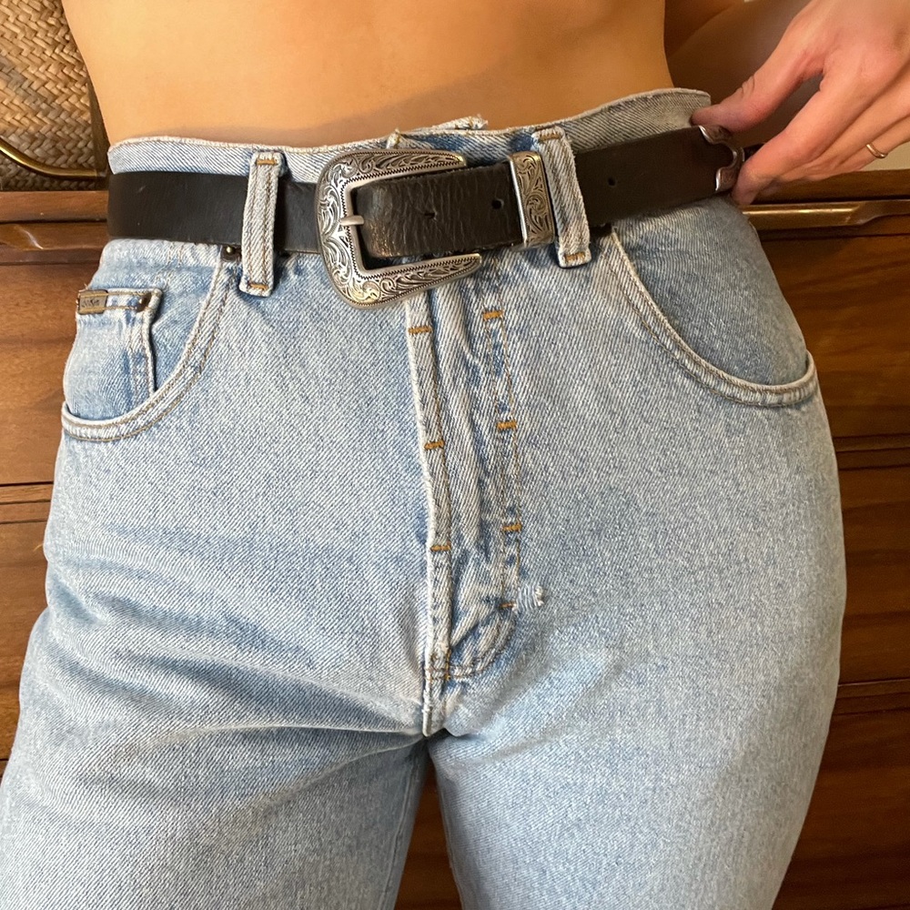 Black Leather Western Belt